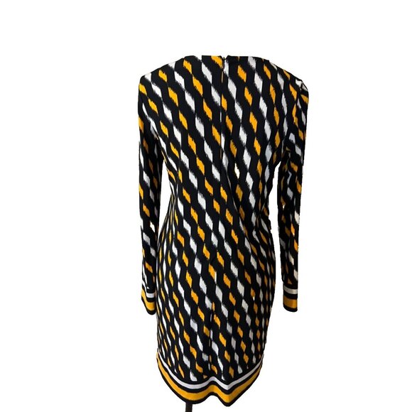 Michael Kors Dress S Small Black Yellow White Long Sleeve Stretch Washable NEW - Picture 4 of 9